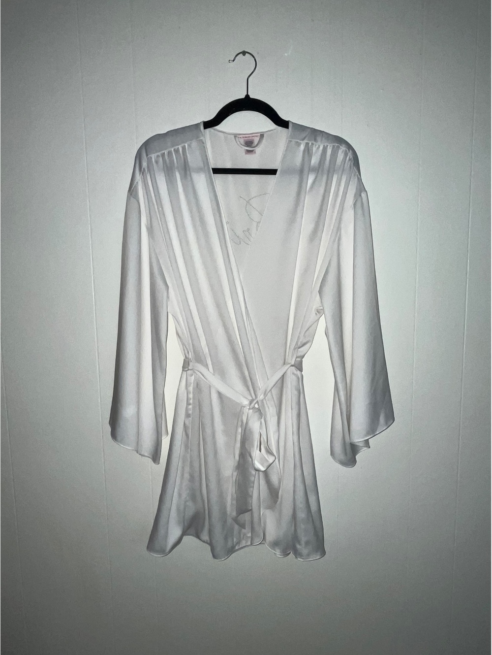 Victoria's Secret White Satin Bride Robe with Rhinestone Detailing, Size M/L